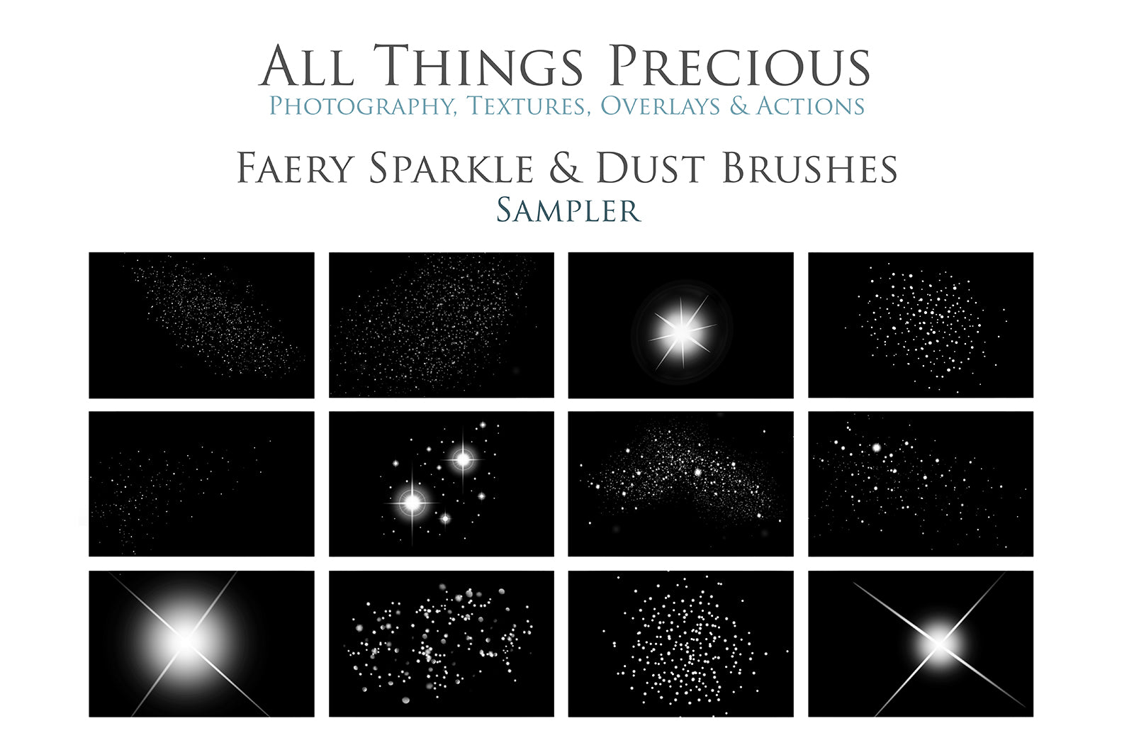 Magical Fairy sparkle and dust Photoshop brushes for photography and digital design.  Digital Stamps for scrapbooking, photography and graphic design. Assets and Add ons. High resolution digital files.  ATP Textures